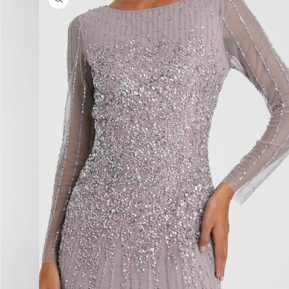 Mac Duggal Purple Sequin Long Sleeve Gown - Picture 2 of 5